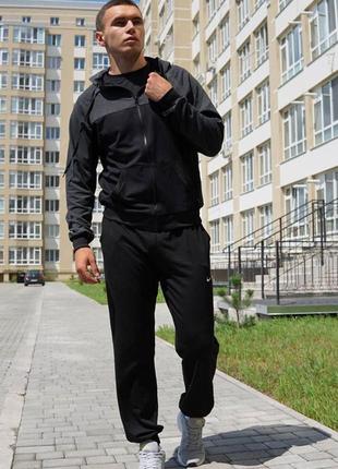 Мужской спортивный костюм nike черный с серым на молнии весенний осенний толстовка + штаны найк (bon)2 фото