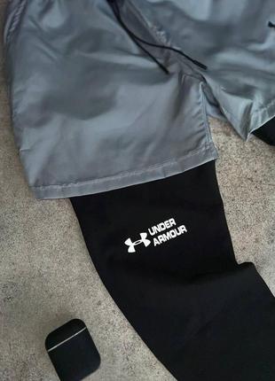 Мужские спортивные шорты under armour с лосинами светло-серые для тренировок андер армор (bon)3 фото