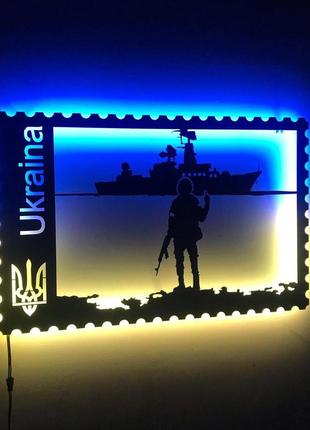 Неональна led вивіска панно за металом картина російський військовий корабель - іди на х*й (bon)