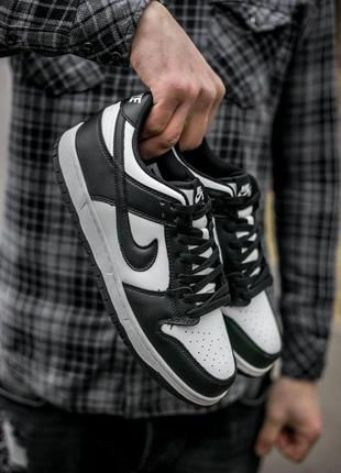 Мужские кроссовки nike sb dunk white/black черно-белые кожаные кеды найк демисезонные (bon)4 фото