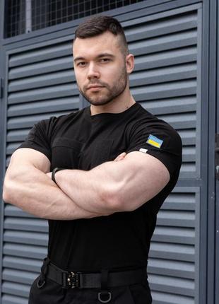 Мужская тактическая футболка черная с липучками под шевроны армейская на лето (bon)6 фото