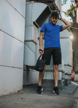 Мужской летний костюм nike футболка поло + шорты + барсетка + кепка в подарок синий комплект найк (bon)1 фото