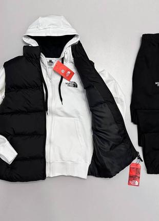 Мужской спортивный костюм the north face жилетка + кофта + штаны белый с черным весенний зе норт фейс (bon)2 фото