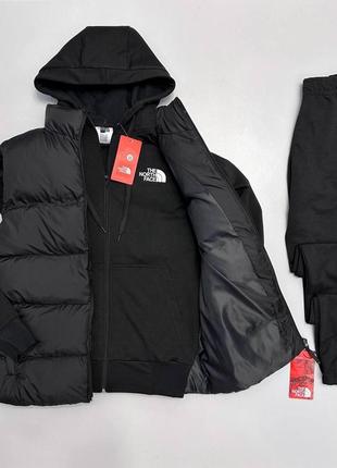 Мужской спортивный костюм the north face жилетка + кофта + штаны белый с черным весенний зе норт фейс (bon)4 фото