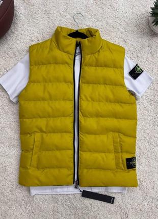 Чоловіча жилетка stone island жовта без капюшона весняна осінка безрукавка стьобана стон айленд (bon)