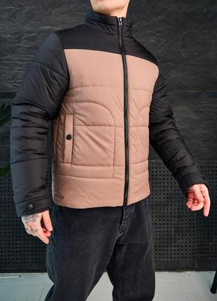 Мужская куртка демисезонная бежевая с черным осенняя весенняя без капюшона (bon)5 фото