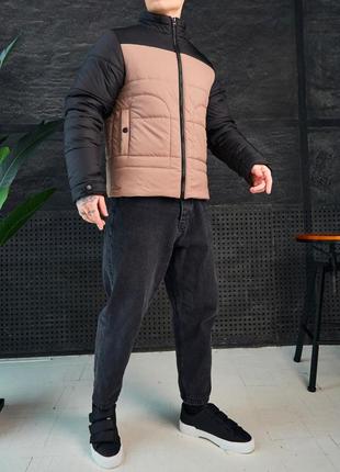 Мужская куртка демисезонная бежевая с черным осенняя весенняя без капюшона (bon)4 фото