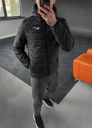 Мужская куртка nike черная весенняя осення до -3*с с капюшоном ветровка утепленная найк демисезонная (bon)