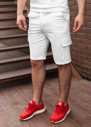 Мужские шорты карго белые летние бриджи спортивные повседневные на лето с карманами по бокам (bon)2 фото