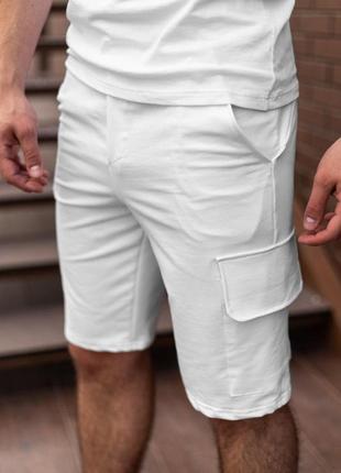 Мужские шорты карго белые летние бриджи спортивные повседневные на лето с карманами по бокам (bon)3 фото
