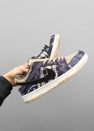 Мужские кроссовки nike sb dunk x cactus jack кожаные принт бандана найк сб данк кастомные бежевые (bon)7 фото