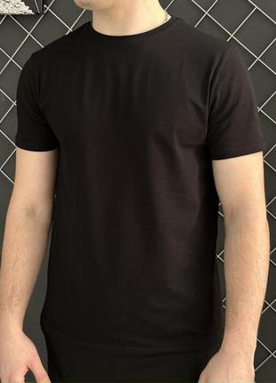 Мужская футболка черная базовая однотонная хлопковая без принтов весенння летняя осенняя (bon)