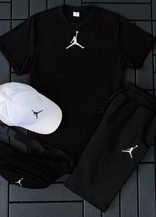 Мужской летний костюм jordan футболка + шорты + кепка + барсетка в подарок белый с черным комплект джордан2 фото