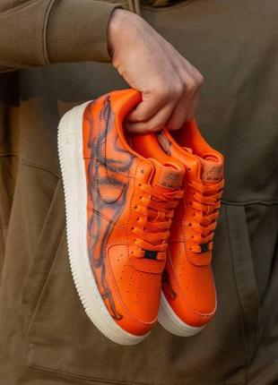 Мужские кроссовки nike air force skeleton orange оранжевые кожаные кастомные найк аир форс (bon)5 фото