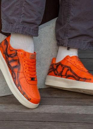 Мужские кроссовки nike air force skeleton orange оранжевые кожаные кастомные найк аир форс (bon)6 фото