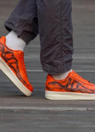 Мужские кроссовки nike air force skeleton orange оранжевые кожаные кастомные найк аир форс (bon)2 фото