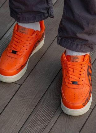 Мужские кроссовки nike air force skeleton orange оранжевые кожаные кастомные найк аир форс (bon)3 фото