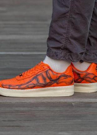 Чоловічі кросівки nike air force skeleton orange жовтогарячі шкіряні кастомні найк аїр форс (bon)