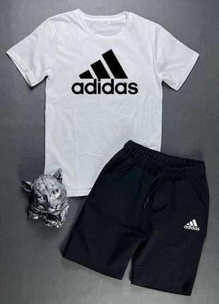 Чоловічий літній костюм adidas футболка + шорти чорно-білий комплект адідас (bon)