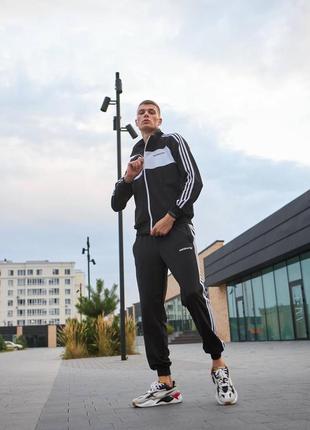 Чоловічий спортивний костюм adidas чорний без капюшона на блискавці адідас кофта + штани + шкарпетки весняний (bon)2 фото