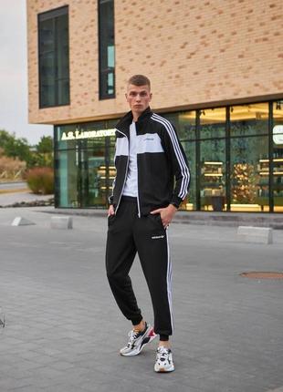 Чоловічий спортивний костюм adidas чорний без капюшона на блискавці адідас кофта + штани + шкарпетки весняний (bon)