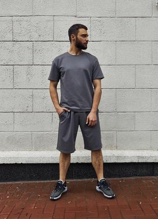Чоловічий літній оверсайз костюм футболка + шорти графітовий спортивний комплект на літо (bon)5 фото