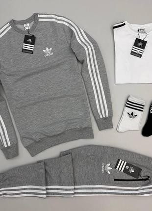 Чоловічий спортивний костюм adidas + футболка без капюшона з лампасами адідас білий із чорним (bon)7 фото