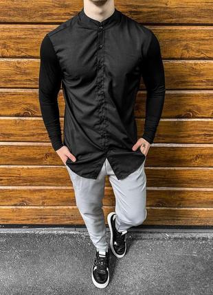 Мужской классический костюм рубашка + брюки черный с хаки повседневный весенний осенний (bon)6 фото