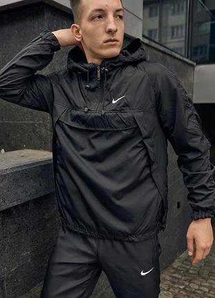 Чоловічий анорак nike чорний весняний осінній  ⁇  чоловіча вітровка найк демісезонна чорна (bon)