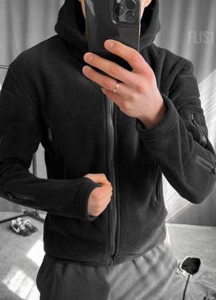 Мужская флисовая толстовка зимняя черная с капюшоном на молнии кофта на флисе (bon)2 фото