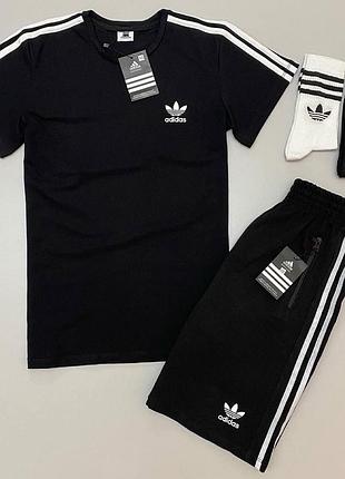 Мужской летний костюм adidas футболка и шорты адидас и носки в подарок черный   (bon)