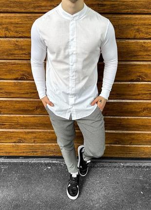 Мужской классический костюм рубашка + брюки белый с серым повседневный (bon)