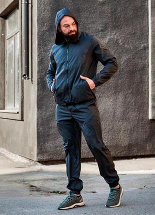 Мужской спортивный костюм из плащевки черный весенний осенний с капюшоном (bon)2 фото