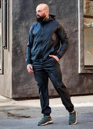 Чоловічий спортивний костюм із плащової тканини чорний весняний осінній з капюшоном (bon)5 фото
