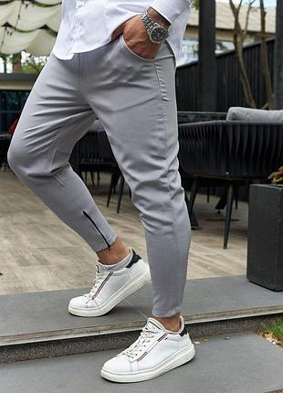 Мужские брюки классические зауженные молодёжные со змейкой снизу черные однотонные (bon)