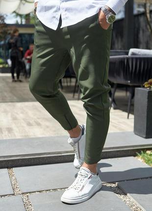 Мужские брюки классические зауженные молодёжные со змейкой снизу черные однотонные (bon)