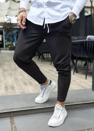 Мужские брюки классические зауженные молодёжные со змейкой снизу черные однотонные (bon)