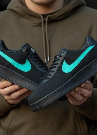 Мужские кроссовки nike air force x tiffany черные кожаные найк аир форс тифани демисезонные (bon)