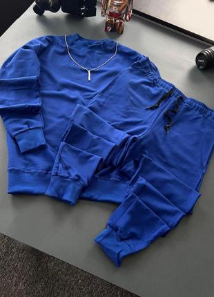 Мужской спортивный костюм синий без капюшона весенний осенний комплект худи и штаны (bon)