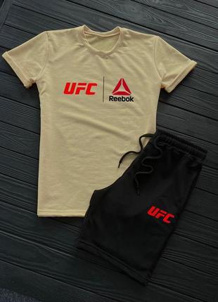 Мужской летний костюм reebok ufc футболка + шорты хаки с черным рибок юфс на лето (bon)