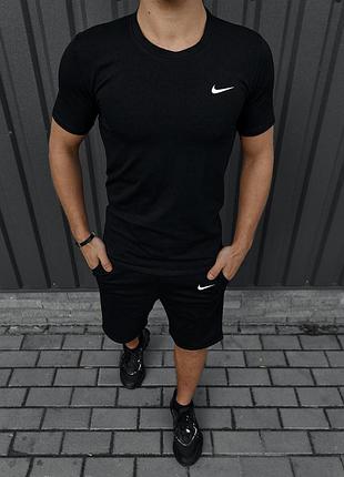 Чоловічий літній костюм nike футболка + шорти чорний комплект найк (bon)