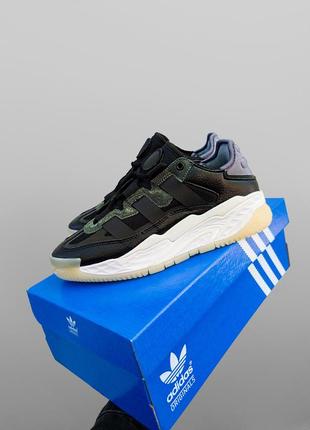 Мужские кроссовки adidas niteball black кожаные адидас найтбол черно-белые весенние осенние (bon)