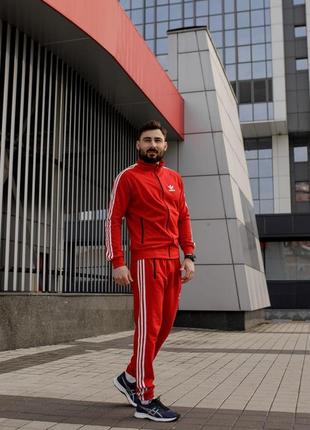 Мужской спортивный костюм adidas красный без капюшона адидас с молнией носки в подарок (bon)