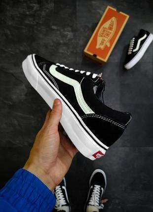 Мужские кеды vans old skool black fosfor черно-белые кроссовки ванс олд скул кастомные (bon)