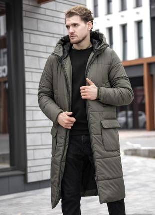 Мужская зимняя парка хаки без бренда до -25*с удлиненная куртка с капюшоном (bon)