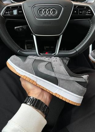 Мужские кроссовки sb dunk low серые с черным кожаные с замшей найк сб данк весенние осенние (bon)