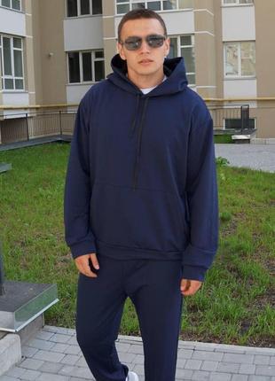 Мужской спортивный костюм оверсайз синий худи + штаны весенний осенний с капюшоном (bon)5 фото