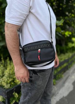 Чоловіча сумка через плече burberry чорна крос-боді барбері (bon)