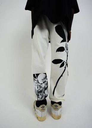 Чоловічі спортивні штани оверсайз бавовняні білі з принтами весняні літні (bon)3 фото