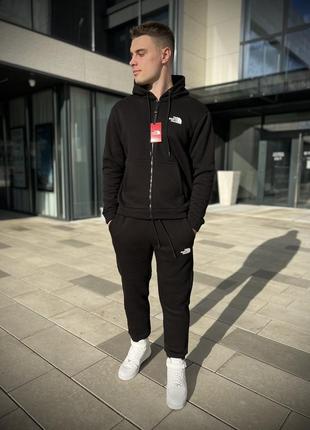 Мужской зимний спортивный костюм the north face на молнии черный | комплект толстовка и штаны tnf (bon)
